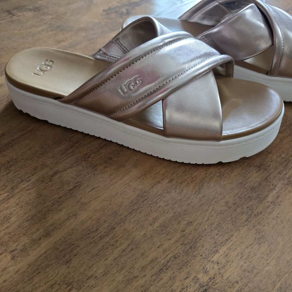 UGG Metallic Rose Crossband Slide Sandals